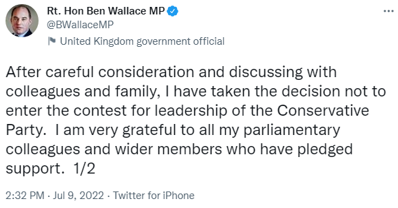 Бен Уоллес отказался от поста премьер-министра Великобритании — фото 1