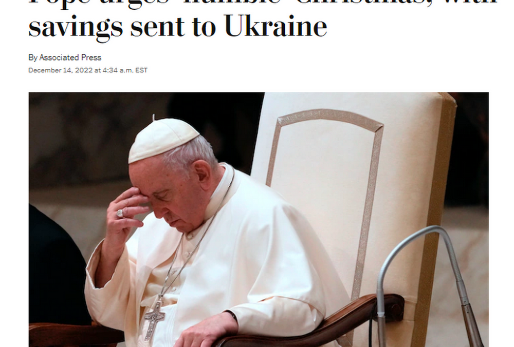 Папа Римський закликав скромно провести Різдво, аби допомогти Україні