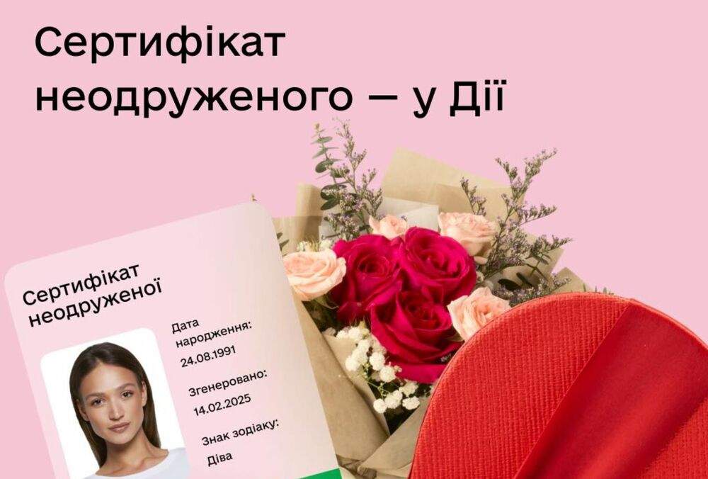 В  ”Дії” ко Дню всех влюбленных появился Сертификат для поиска любви
