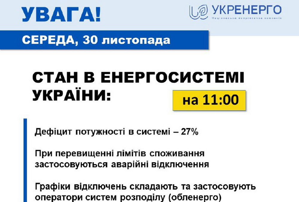 Объем дефицита в энергосистеме сегодня составляет 27%