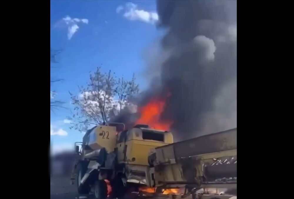 В Киевской области из-за атаки дронов повреждены линии электропередач и сгорел комбайн