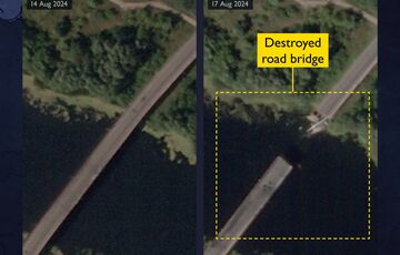 Британська розвідка показала знімки знищених мостів у Курській області Британська розвідка показала знімки знищених мостів у Курській області