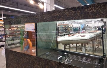 Відеофакт: в Херсоні відвідувач супермаркету плавав в акваріумі з живою рибою