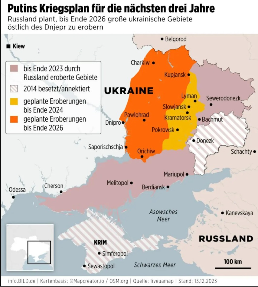 Путин хочет воевать с Украиной до 2026 года и оккупировать Днепр и Харьков, - разведка ФРГ — фото