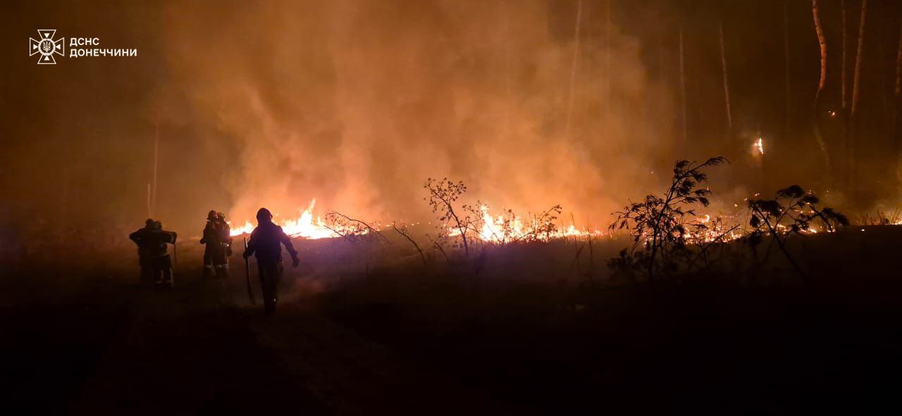 Рятувальникам вдалося загасити масштабну пожежу у лісі під Лиманом після російського обстрілу — фото