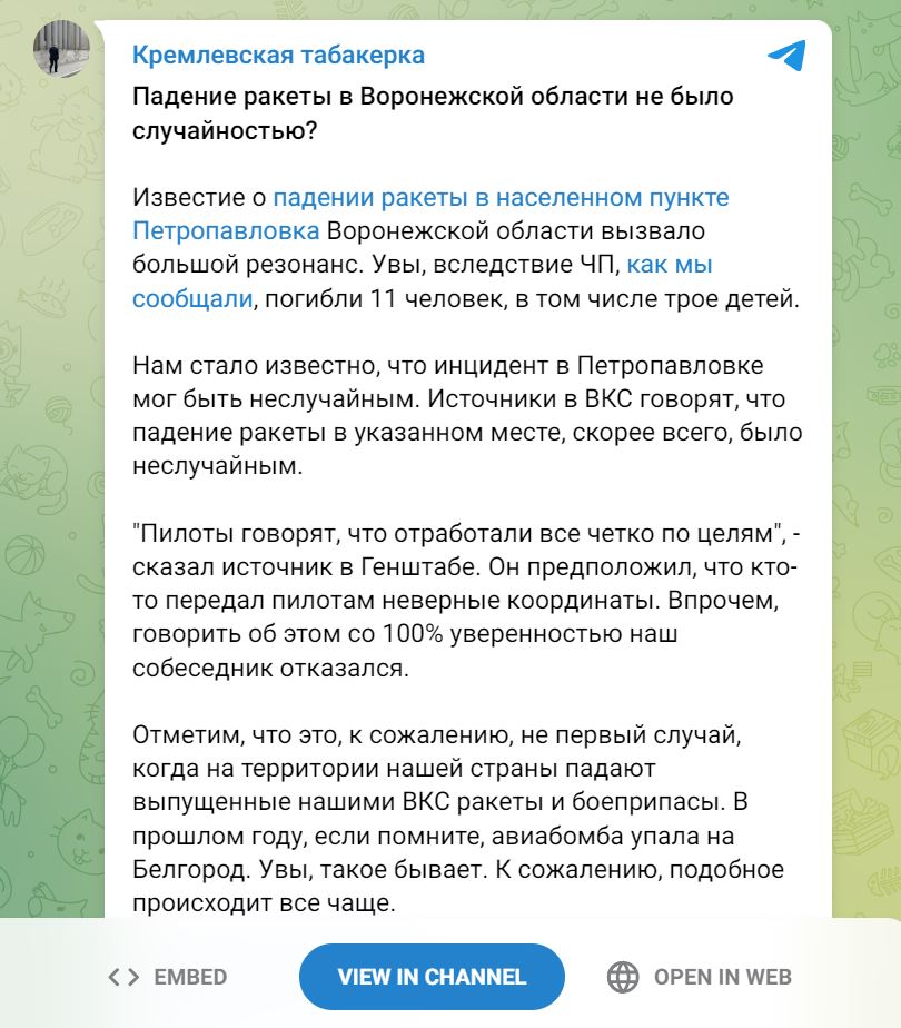 В Воронежской области из-за падения российской ракеты погибли 11 человек, - СМИ — фото