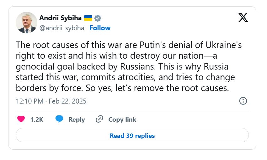 Сибіга відповів на російський заклик ”усунути першопричини” війни в Україні — фото 1