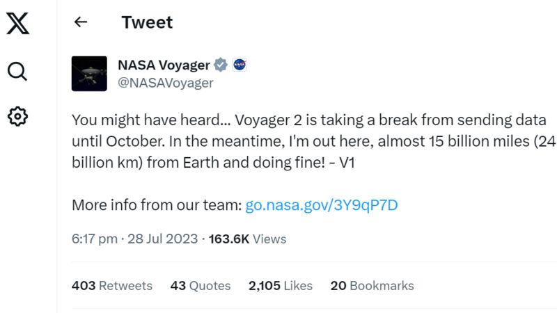 Зонд ”Voyager-2” смог подать сигнал NASA - связи с ним не было с июля — фото