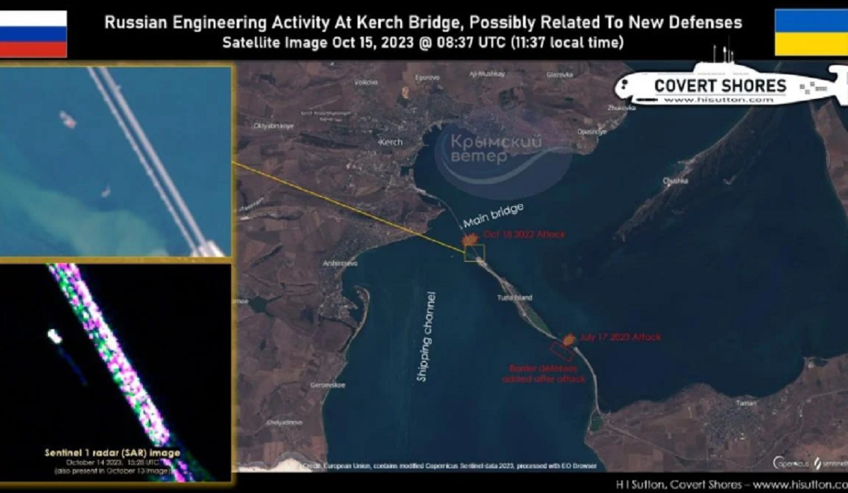 Оккупанты начали строить новую барьерную защиту возле Крымского моста  — фото