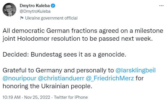 Германия признает Голодомор геноцидом украинского народа, - Кулеба — фото 1