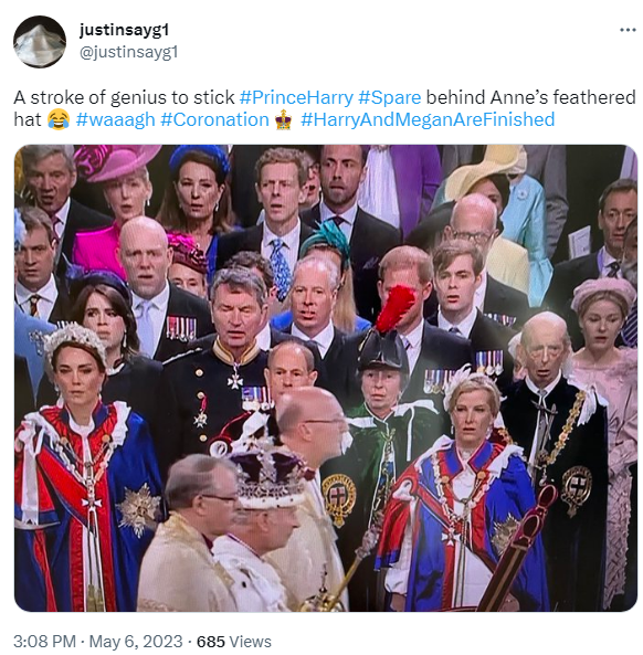 В сети шутят над шляпкой принцессы Анны, которая закрыла Гарри на коронации Чарльза III — фото