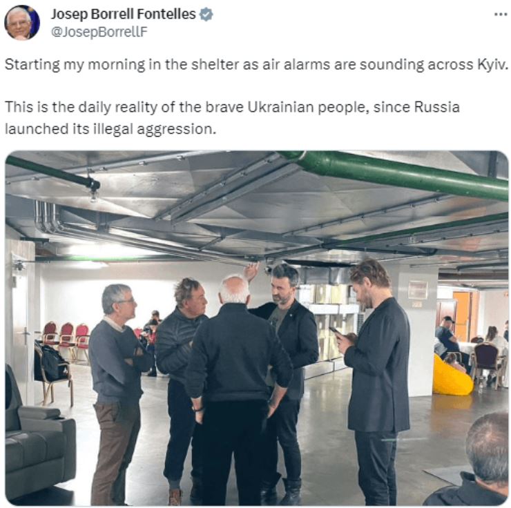 Глава евродипломатии Жозеп Боррель попал под ракетный удар в Киеве: он прятался в укрытии — фото