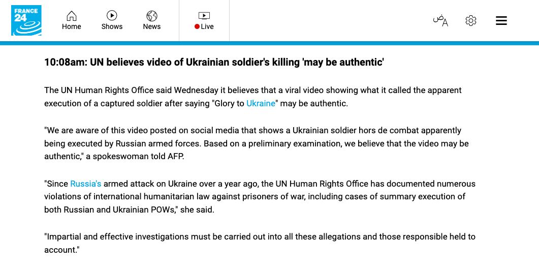 Экспертиза ООН предварительно подтвердила подлинность видео расстрела украинского воина — фото
