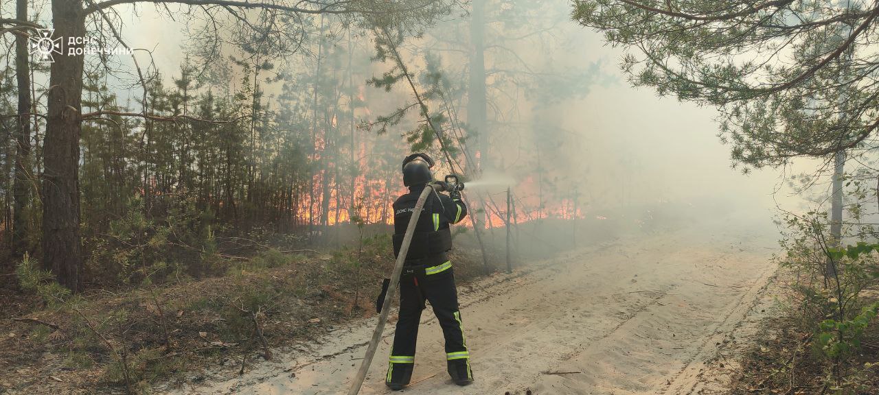 Рятувальникам вдалося загасити масштабну пожежу у лісі під Лиманом після російського обстрілу — фото
