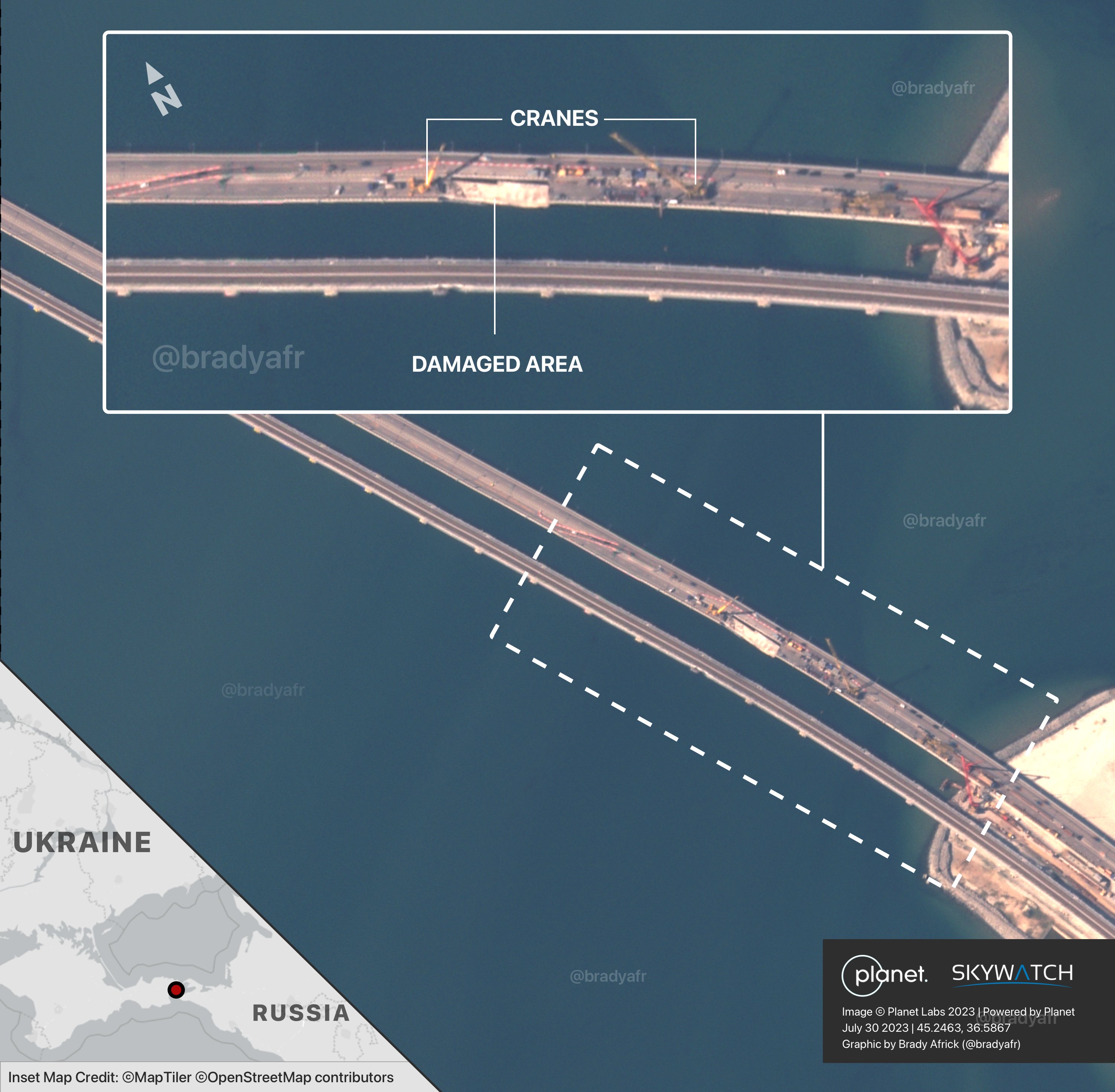 Как выглядит Крымский мост после ударов: появился спутниковый снимок — фото
