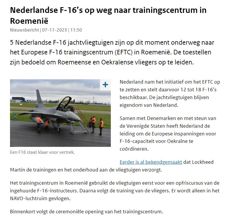 Нидерланды отправили в Румынию истребители F-16 для тренировок украинских пилотов — фото