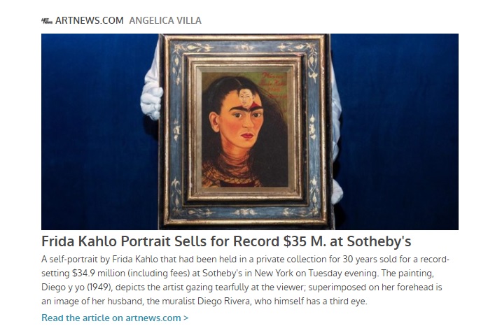 У Нью-Йорку на аукціоні за рекордну суму продано автопортрет художниці Фріди Кало — фото