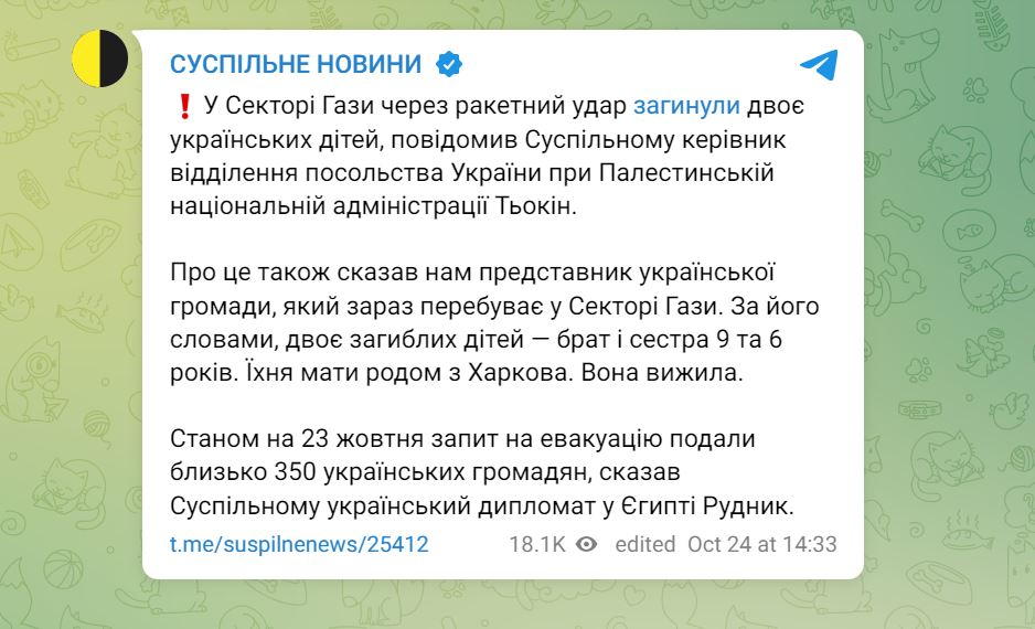 У секторі Гази через ракетні удари загинули двоє українських дітей — фото