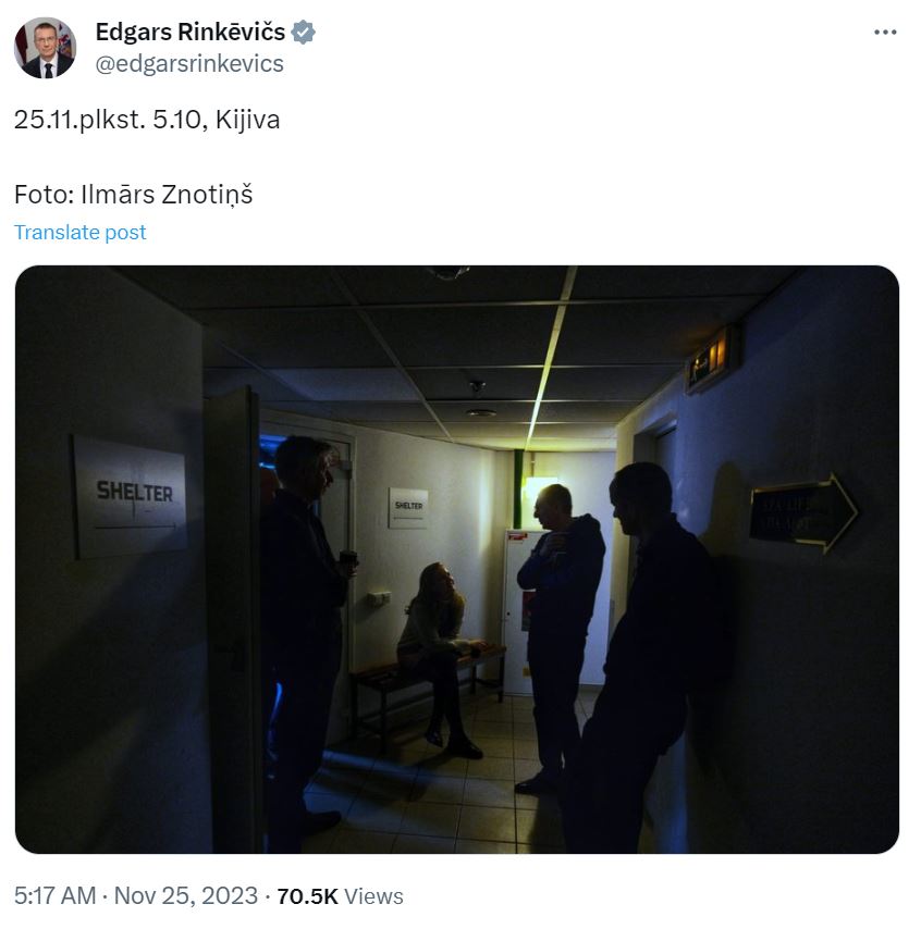 Президент Латвії показав, як ховався в укритті під час атаки дронів на Київ — фото