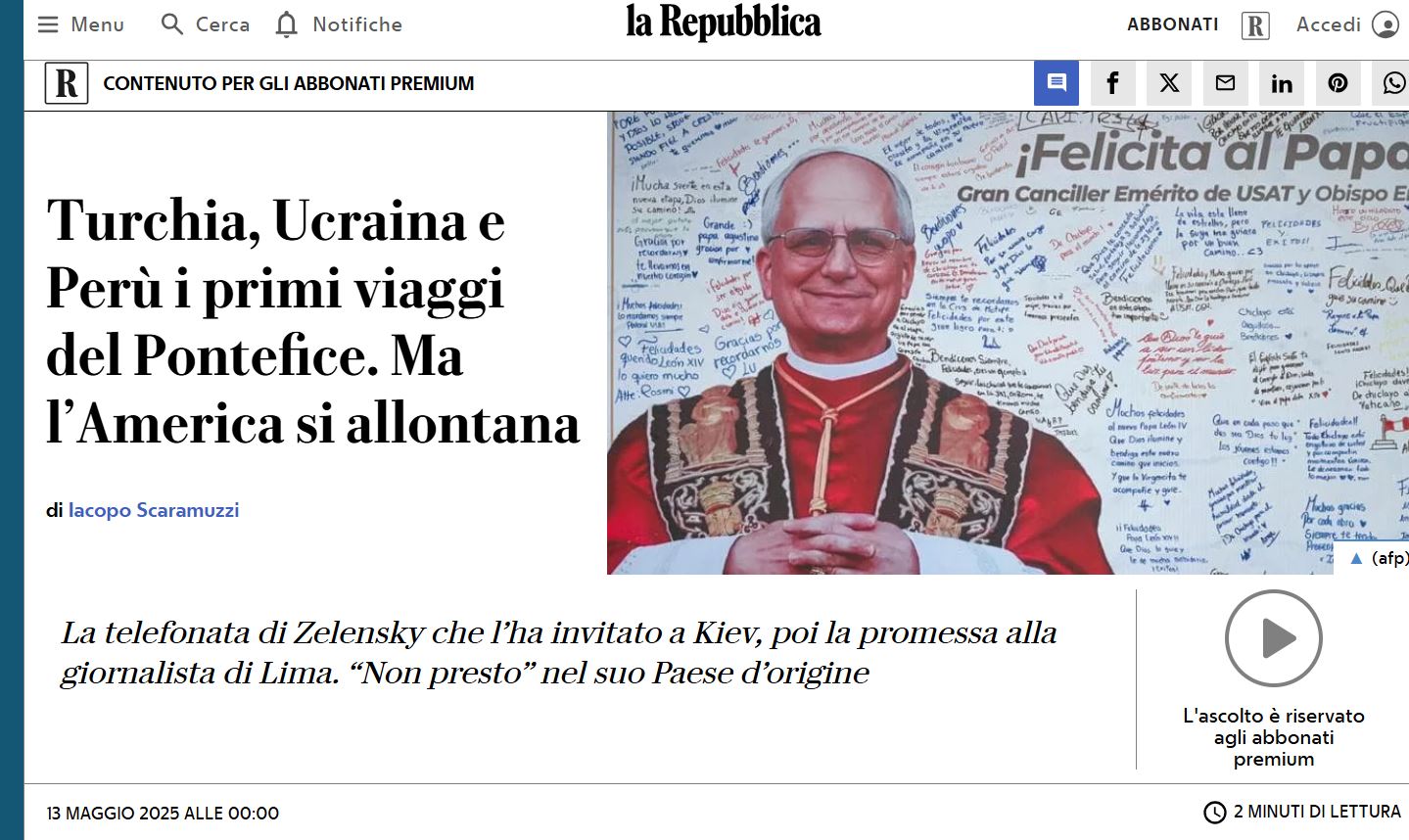 Папа Римський Лев XIV приїде до України, - La Repubblica — фото 1